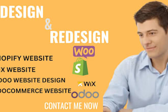 design redesign develop responsive wordpress woocomerce, shopify, odoo website