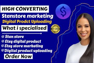 setup 90k montly shopify digital products, stan store marketing etsy shop