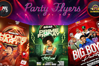 design party, sport, school, music, funeral, naming ceremony, birthday flyer