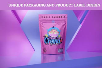do unique cannabis packaging design, product label mylar bag and product mockup