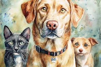 do custom watercolor pet portrait, dog portrait cat portrait