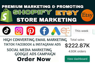 boost shopify etsy store sales website promotion  dropshipping marketing seo ads