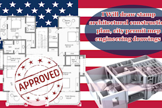 draw stamp architectural construction plan, city permit mep engineering drawings