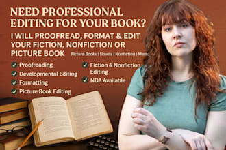 proofread, developmental book edit, format nonfiction novel, picture book editor