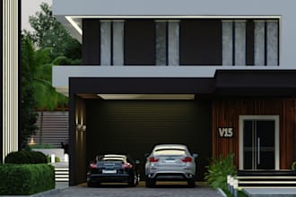 redesign 3d facade landscape, environment, change  building structure,car garage