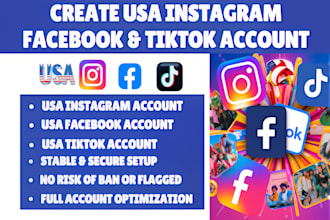 create usa instagram account, usa tiktok account, usa facebook account for you