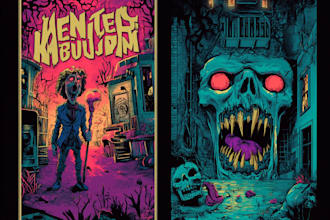 create your illustration, character, retro horror style art
