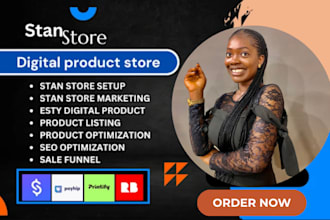 set up and market your stanstore, shopify, gumroad, payhip, beacons, ebay store