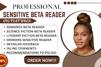 be sensitivity beta reader for romance, science literary fiction, memoir novel