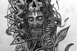 create custom dark tattoo design, skull, occult, horror art