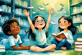 create hand painted water color  children book illustration and KDP ready covers