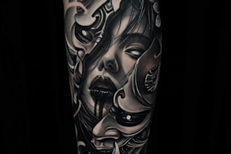 create custom realistic tattoo design, tattoo sleeve