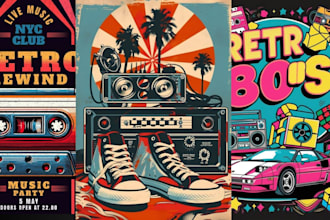 create vintage retro illustrations and custom artwork for your brand