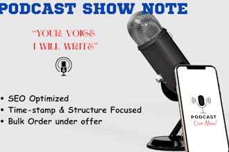 professionally edit your podcast show note and summary