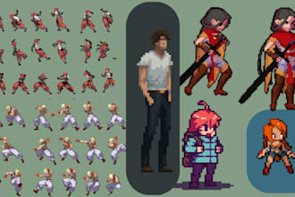 do pixel art character sprite sheet rpg, 2d game asset, tile map, isomeric