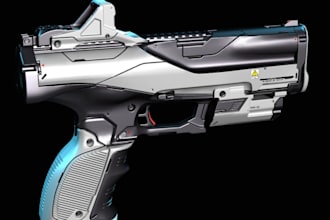 prototype 3d sci fi smart gun, neurosight,smartshot for video game and animation