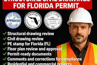 do structural and civil USA drawing review fl stamp pe stamp floor plan