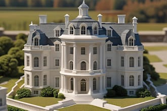 model miniature building, monument modern mansion manor house for 3d printing