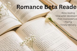beta or alpha read your romance novel and provide timely detailed feedback