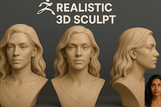sculpt realistic 3d head, bust, face, full body, from photo for print or game