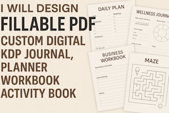 design fillable PDF custom digital KDP journal, planner, workbook activity book