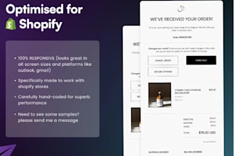 design custom shopify notification email template, klaviyo email, shopify store