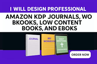 design amazon kdp journal, workbook, low content book, notebook and canva ebook