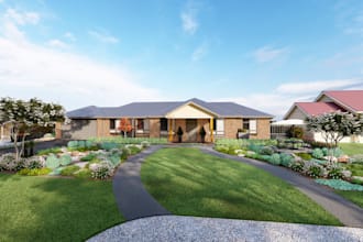modern outdoor landscape, villa garden design, fencing,patio loggia, shed render