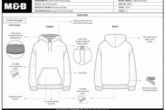 create professional fashion tech pack and flat sketch for clothing brand