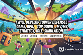 develop tower defense game, rpg, top down , mv, mz, strategy, idle, simulation
