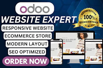 build odoo website, custom modules and api integration, fix odoo website