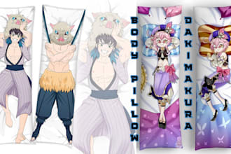 design sfw, nsfw dakimakure body pillow, anime boy and girl, waifu, oc, vtuber