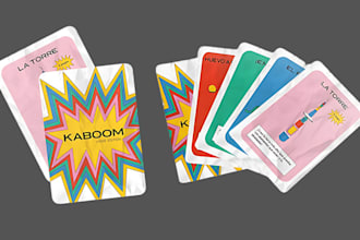 design flash cards, educational cards, memory cards, card box, mockup, rule book