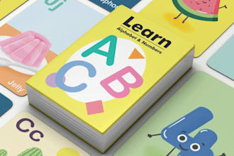 design educational kids playing card flashcards match cards deck box card mockup