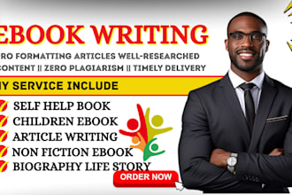 ghostwrite, format, publish an ebook, journal, article, and rewrite and publish