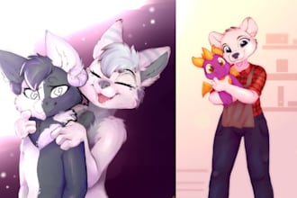 make furry art in digital style sketch lineart or full color