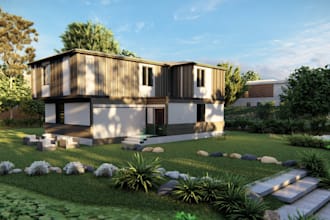 moderate 3d building exterior,facade renovation,balcony,landscape design,terrace
