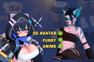 create vrchat 3d avatar, furry vrc model, nsfw anime character for pc or quest
