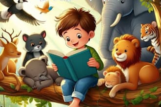 illustrate children storybook graphic novel with custom character design