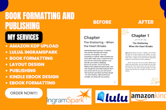 format, publish kindle book, ebook for amazon KDP lulu ingramspark kdp upload