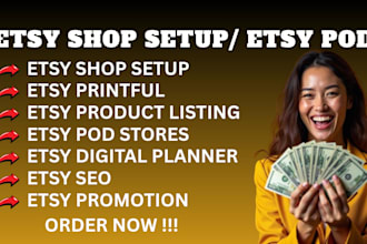 etsy shop setup, etsy pod store, printful product listing, etsy digital planner