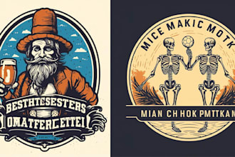 make vintage skull pub beer logo