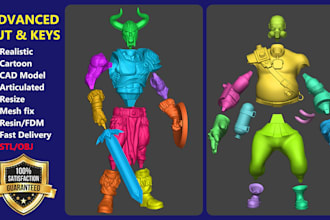 3d model cut and adding keys for 3d printing
