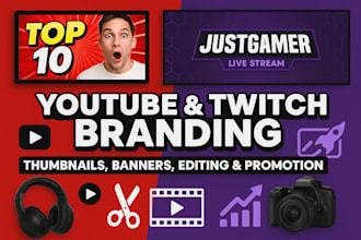 do youtube and twitch branding with thumbnails, banners, editing and promotion