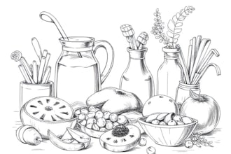 draw foods and beverages vintage sketch illustration