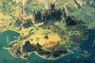 draw cartoon fantasy map illustration, doodle hand drawn