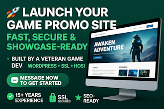 build your game promo website for app showcase and fast loading