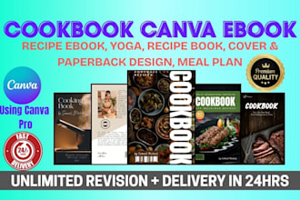 design editable cookbook canva ebook, meal plan, diet, cooking recipe blog, food