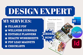 design fillable pdf, mental health worksheets, editable journal planner workbook