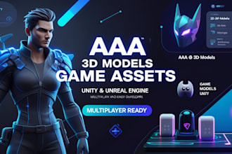 aaa 3d game assets characters UI UX  multiplayer games in unity or unreal engine